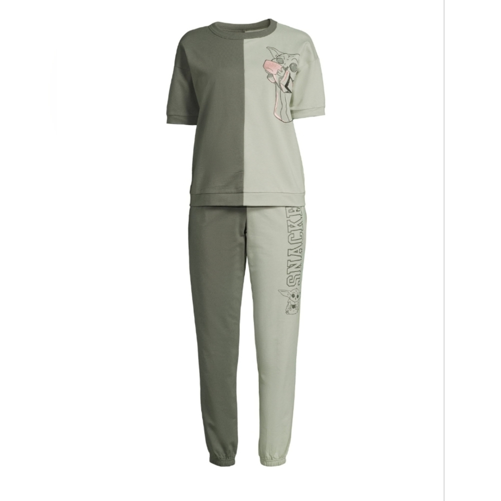 Star Wars Baby Yoda Drinking coffee T-Shirt and Joggers Sleep Set 2 Piece - M